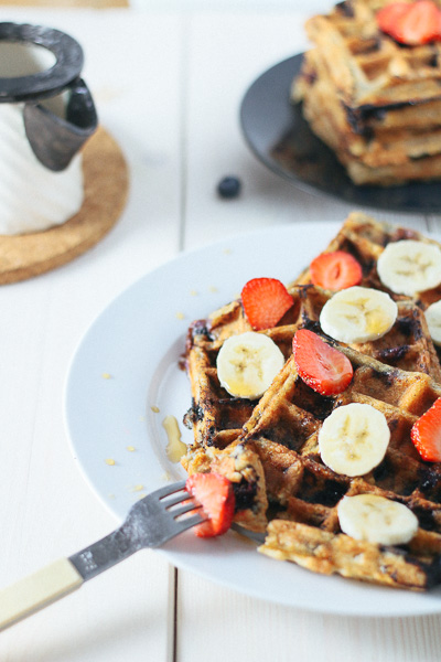 Paleo-ish Blueberry Oatmeal Waffles