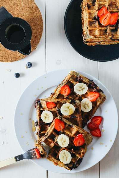 Paleo-ish Blueberry Oatmeal Waffles