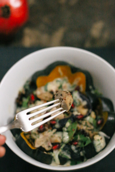 Segue into winter with this easy-to-make Roasted Squash, Lentil, and Chicken Bowl with Cilantro Tahini Dressing.