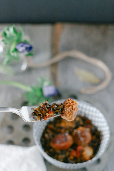 Delicious and easy-to-make Paleo Paella! Made with wild rice, chorizo, and saffron, this aromatic dish is sure to please!