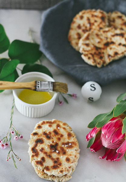 Fluffy, and tender Paleo-ish Naan that is easy-to-make, and dairy- and gluten-free!