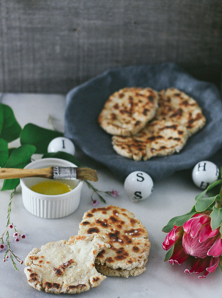 Fluffy, and tender Paleo-ish Naan that is easy-to-make, and dairy- and gluten-free!