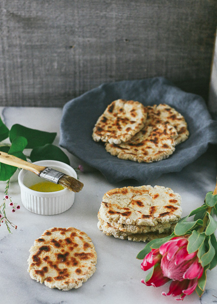 Fluffy, and tender Paleo-ish Naan that is easy-to-make, and dairy- and gluten-free!