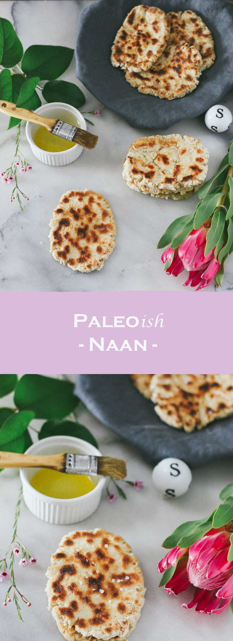 Fluffy, and tender Paleo-ish Naan that is easy-to-make, and dairy- and gluten-free!