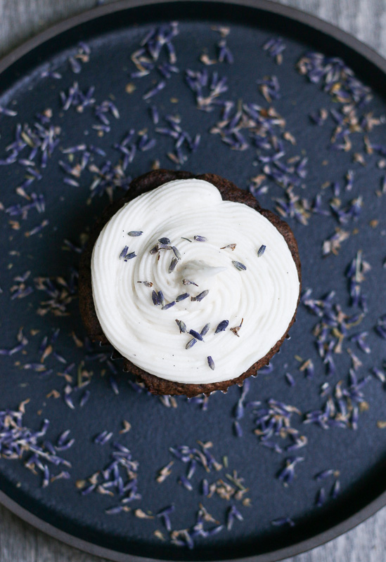 Celebration Cupcakes! | Chocolate Cupcakes with Lavender Vanilla Cream Cheese Frosting | Paleo-ish