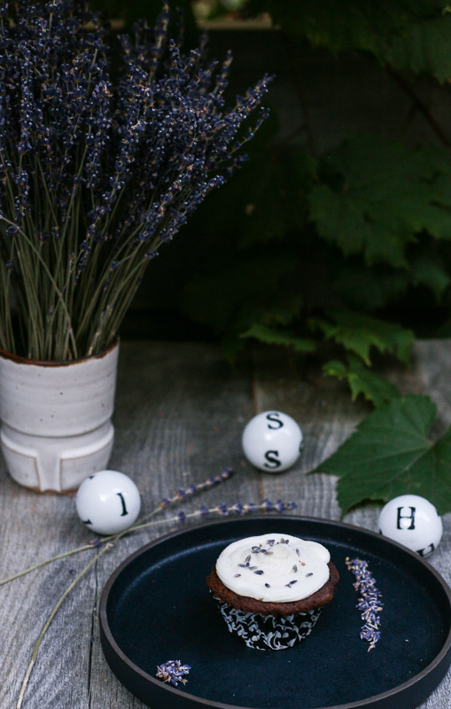 Celebration Cupcakes! | Chocolate Cupcakes with Lavender Vanilla Cream Cheese Frosting | Paleo-ish