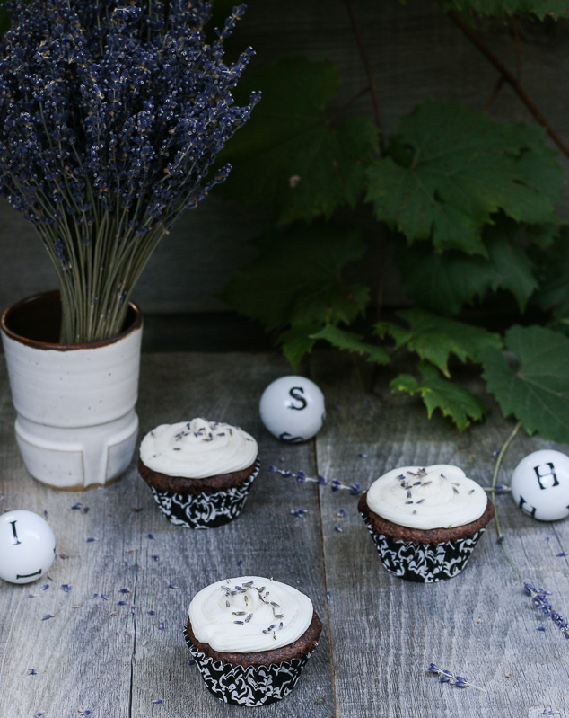 Celebration Cupcakes! | Chocolate Cupcakes with Lavender Vanilla Cream Cheese Frosting | Paleo-ish