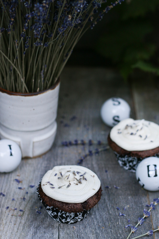 Celebration Cupcakes! | Chocolate Cupcakes with Lavender Vanilla Cream Cheese Frosting | Paleo-ish