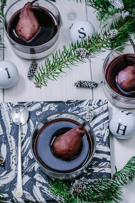 Panna Colada with Poached Pears and Red Wine Reduction | Paleo-ish