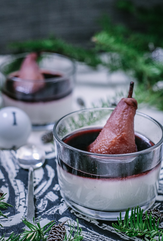 Panna Colada with Poached Pears and Red Wine Reduction | Paleo-ish