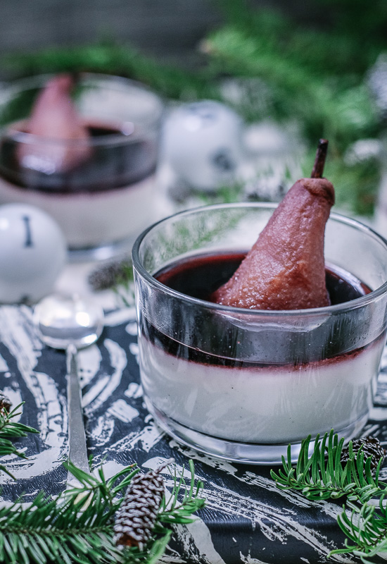 Panna Colada with Poached Pears and Red Wine Reduction | Paleo-ish