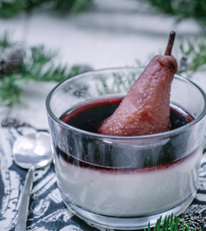 Panna Colada with Poached Pears and Red Wine Reduction | Paleo-ish