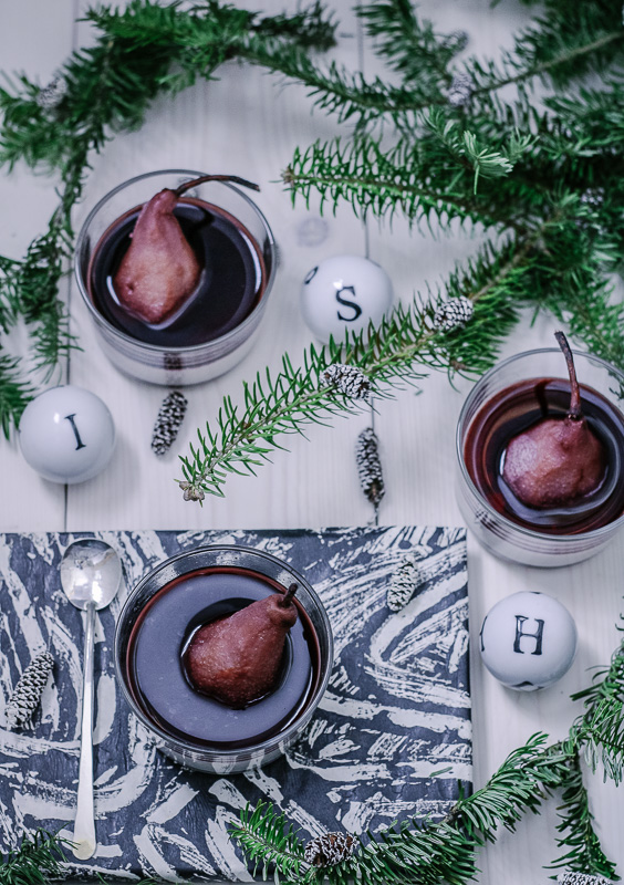 Panna Colada with Poached Pears and Red Wine Reduction | Paleo-ish