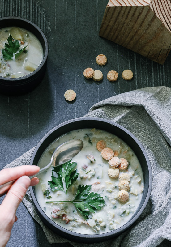 Paleo Clam Chowder with Paleo-ish Oyster Crackers | Paleo-ish