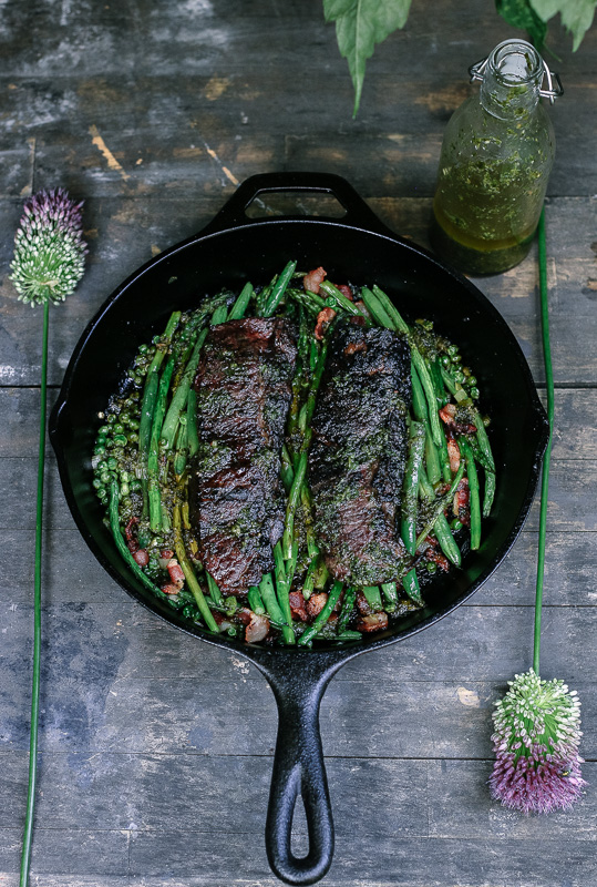 Skillet Steak Spring Vegetables Mint Chimichurri