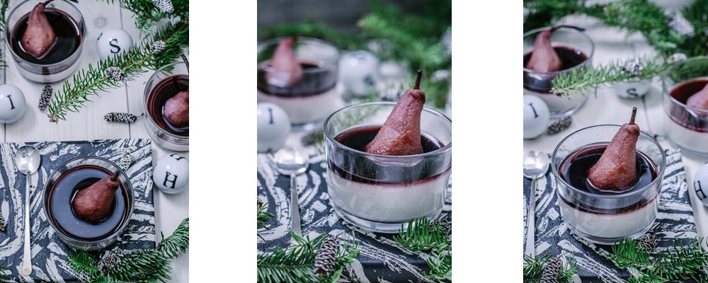 Panna Colada with Poached Pears and Red Wine Reduction | Paleo-ish