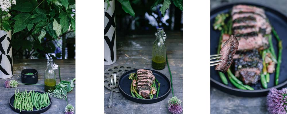 Skillet Steak c Spring Vegetables & Mint Chimichurri